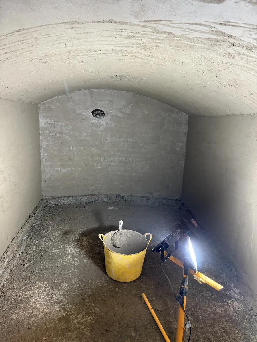 Cementitious tanking to basement walls and vaulted ceiling, London
