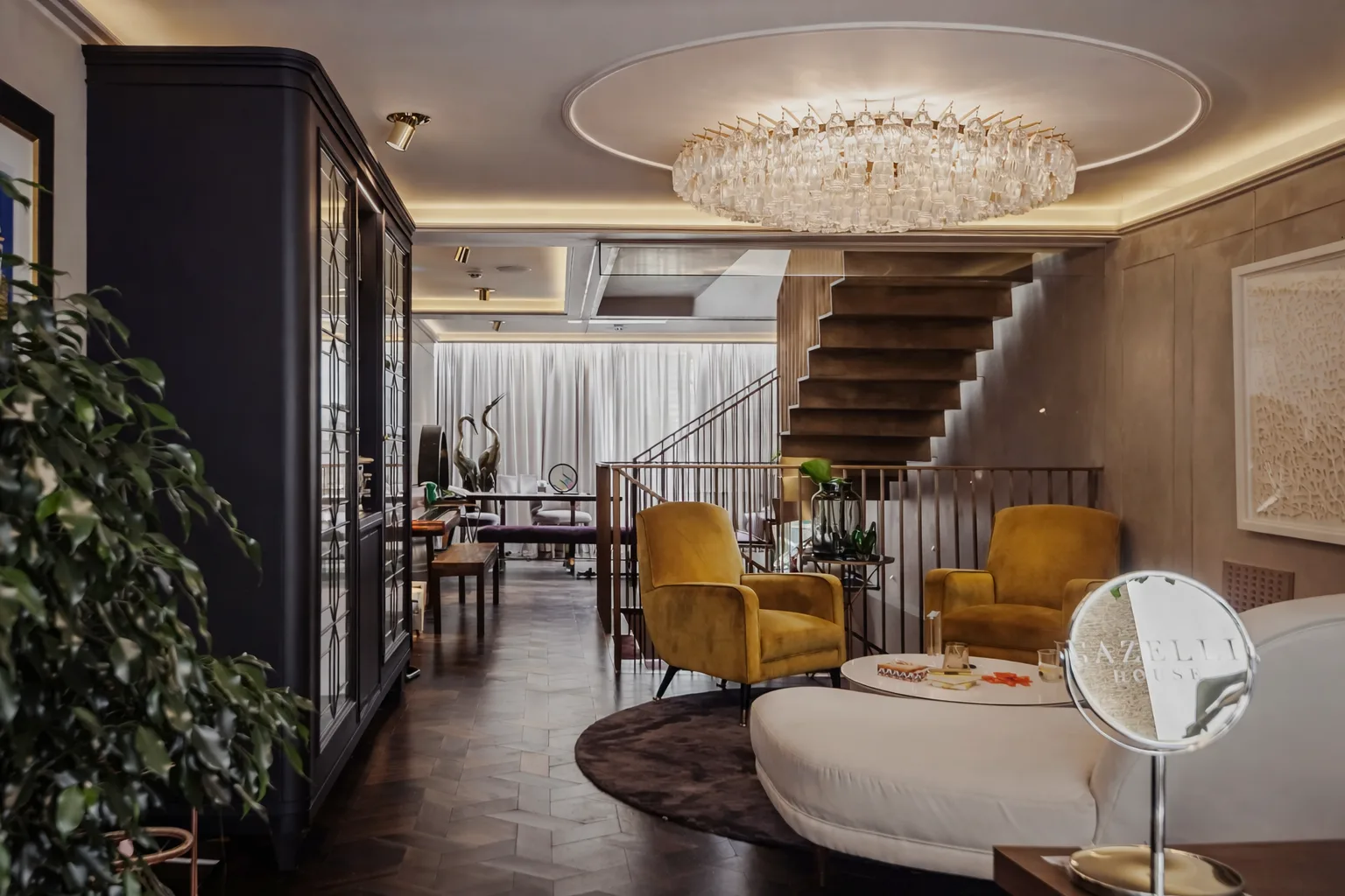 Beige Marmorino polished plaster with black wax at Gazelli House, South Kensington
